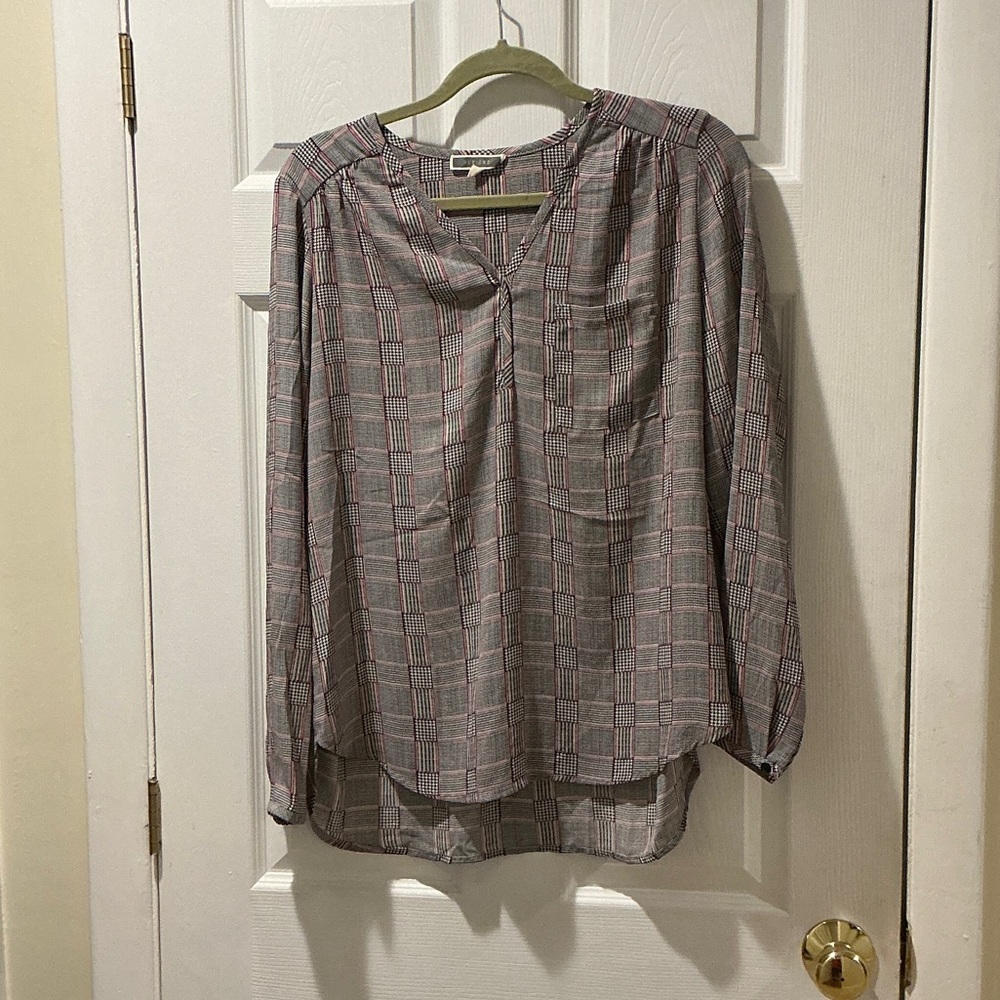 Pleione Gray and Red Plaid Blouse
